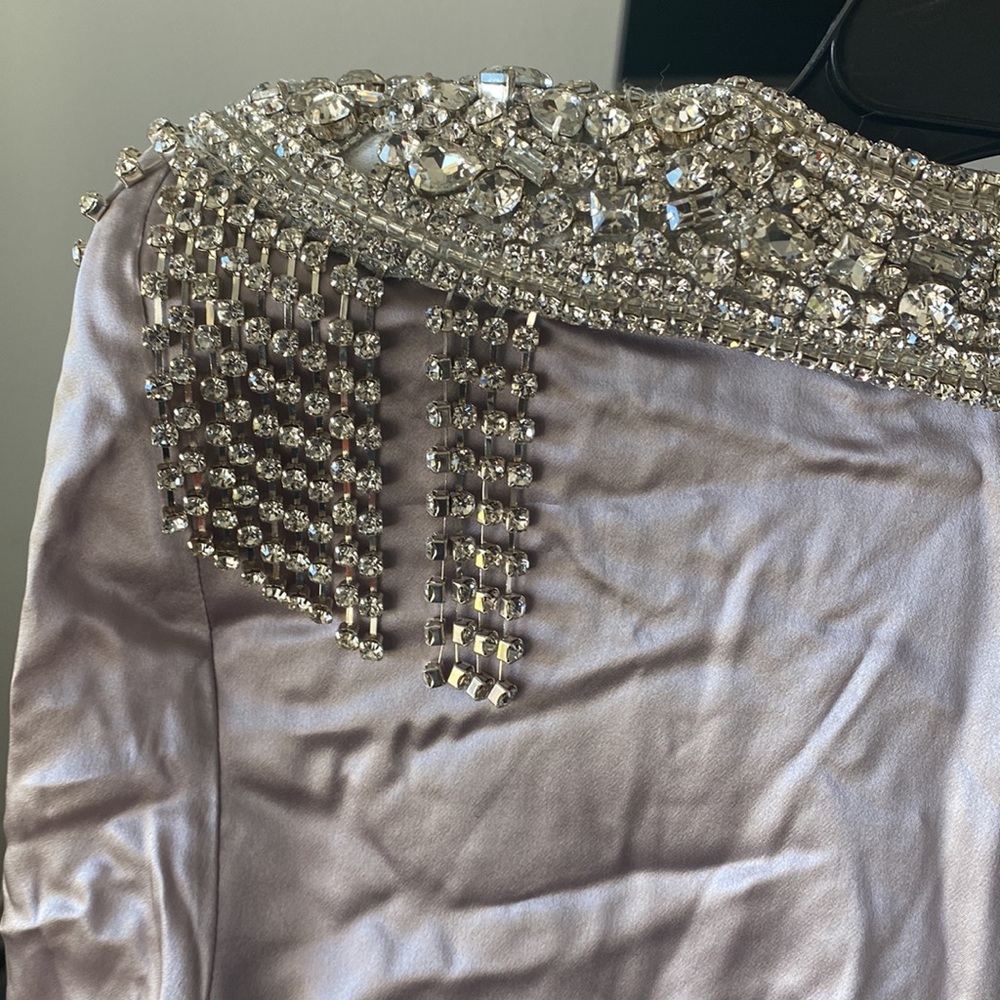 Alessandra Rich Crystal Embellished Lavender Silk Gown Size 36 - Picture 8 of 12